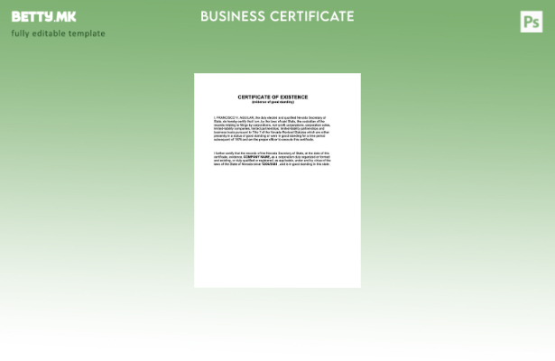 Модерен стил САД Невада сертификат за постоење Шаблон за Word и PDF